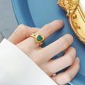 Gold Steel Chain Heart Open Rings Green Glass Purple Zircon Size 7 view 4