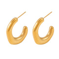 Chunky C Shape Stud Hoop Earrings Smooth Gold Steel Metal Pair view 5