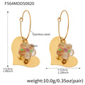 Gold Stainless Heart Hoop Earrings Plain Black Clear Resin Flower view 7