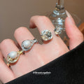 Pearl Clear Crystal Open Rings Gold Silver Seven Styles view 2