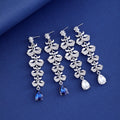 Blue Silver Tone Leaf Tassel Crystal Two Designs Metal Dangle Earrings view 2