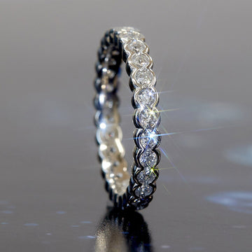 Bezel-Set Round Clear Stone Eternity Ring Silver Tone