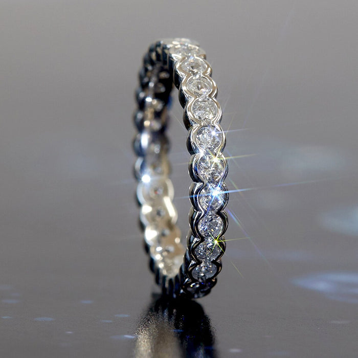 Bezel-Set Round Clear Stone Eternity Ring Silver Tone