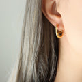 U-Shaped Hoop Earrings With Pearl Agate Tiger Eye Beads view 11