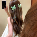 Green Embroidered Butterfly Tassel Duckbill Hair Clip view 4