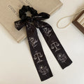 Black Fabric Bow Scrunchie Polka Dot Floral Print 2 Styles view 7