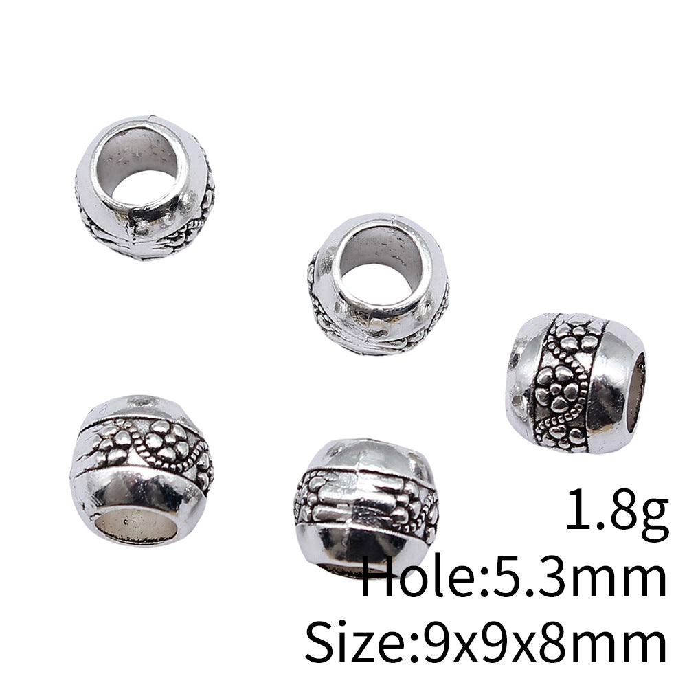 9x9x8mm 1.8g Antique Silver Zinc Alloy Round Carved Pattern Large Hole Spacer Beads for DIY Jewelry
