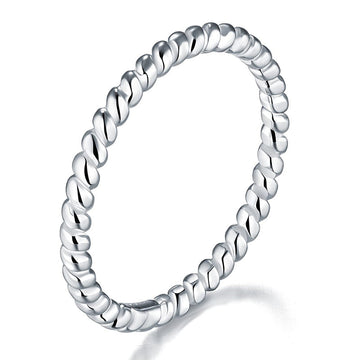 Slim Silver Tone Continuous Twisted Rope Texture Band Ring