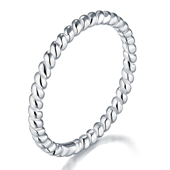 Slim Silver Tone Continuous Twisted Rope Texture Band Ring