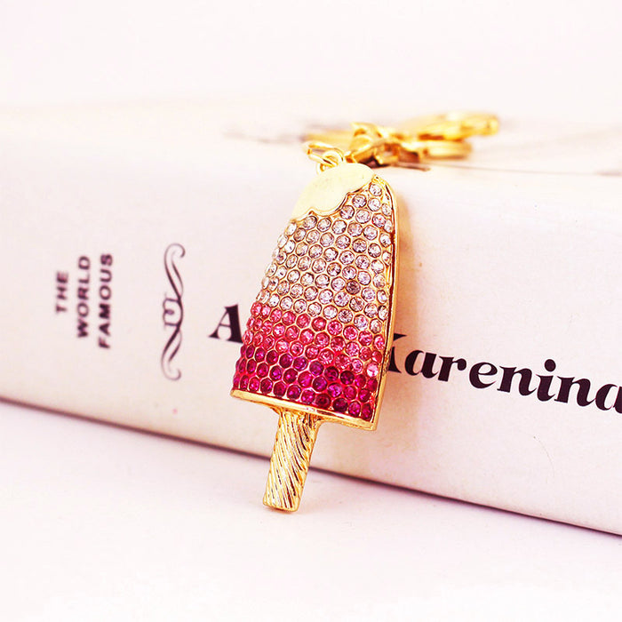 Colorful Rhinestone Ice Cream Popsicle Keychain, Summer Bag Charm