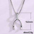 Minimal Wishbone Pendant Necklace In Polished Silver Tone view 5