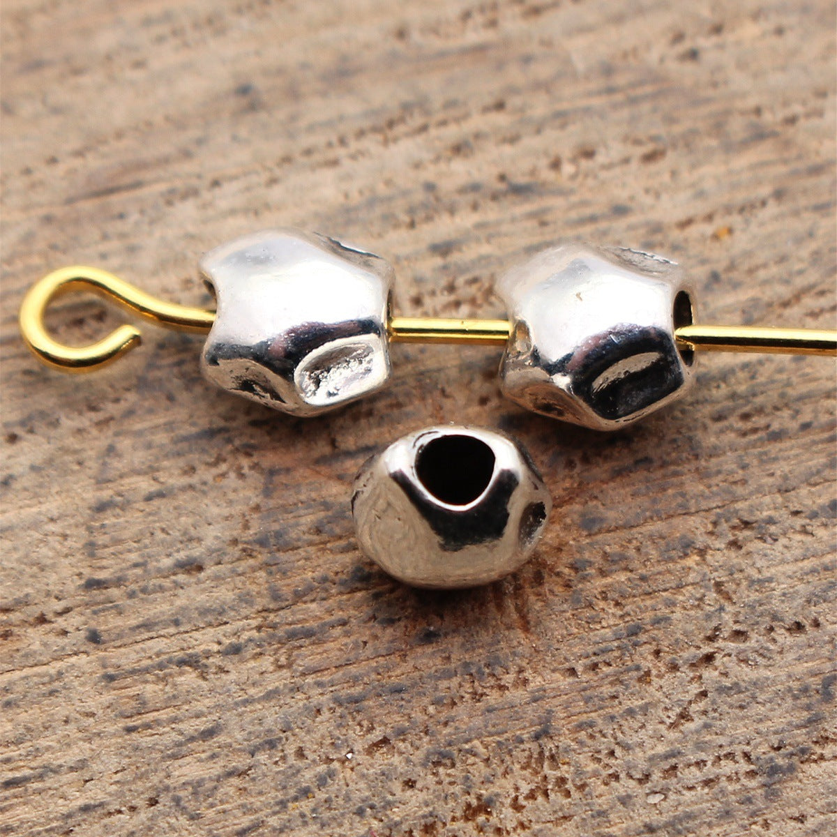 5.6x5.3x4.4mm 0.31g Antique Silver Zinc Alloy Hammered Irregular Loose Metal Beads for Jewelry Making