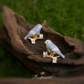 Gold Tone Blue Bird Branch Earrings In Stud And Clip Styles view 4