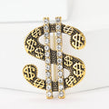 Dollar Sign Rhinestone Brooch in Gold or Silver Decorative Lapel Pin view 2