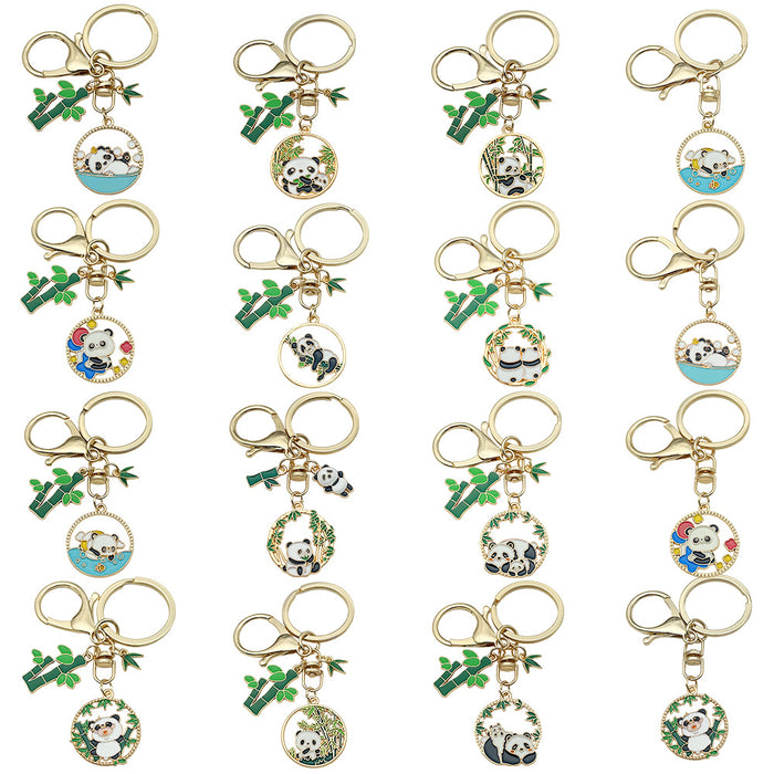 Bamboo Panda Enamel Keychains with Dual Clasps, 9 Designs