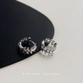 Silver Olive Leaf Huggie Hoop Earrings Polished Metal view 2