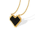 Black Crystal Heart Pendant Necklace Gold Steel Metal Frame view 5