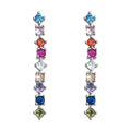Silver Multicolor CZ Linear Drop Earrings Rainbow Bar view 5