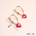 Gold Lever Back Hoop Red Enamel Heart Drop Earrings view 4