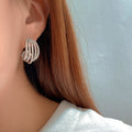 Silver Tone Layered Curve Crystal Stud Earrings Fashion Jewelry view 3