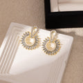 Pearl Look Sunburst Crystal Border Statement Earrings view 2