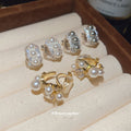 Pearl and Crystal Floral Cluster Clip Earrings in Three Styles view 1