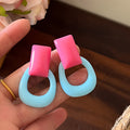 Color Block Geometric Stud Earrings In Three Colors view 7