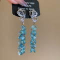 Blue Crystal Butterfly Earrings With Long Beaded Drops view 6