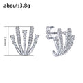 Five Row Fan Crystal Stud Earrings in Polished Metal view 5
