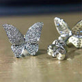 Pave Butterfly Stud Earrings Gold and White Gold Pair view 3