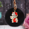 Crystal Lucky Cat Keychains with Faux Fur Pompoms in Sixteen Options view 4