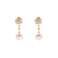Gold Tone Rose and Pearl Look Ball Dangle Stud Earrings view 5