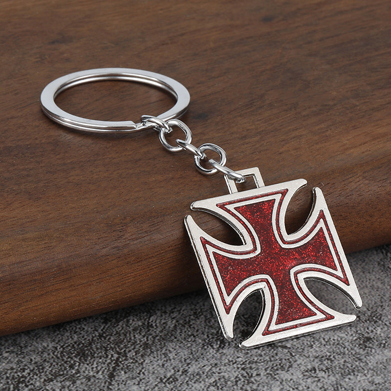 Vintage Cross Flower Enamel Keychain Hip Hop Metal Pendant