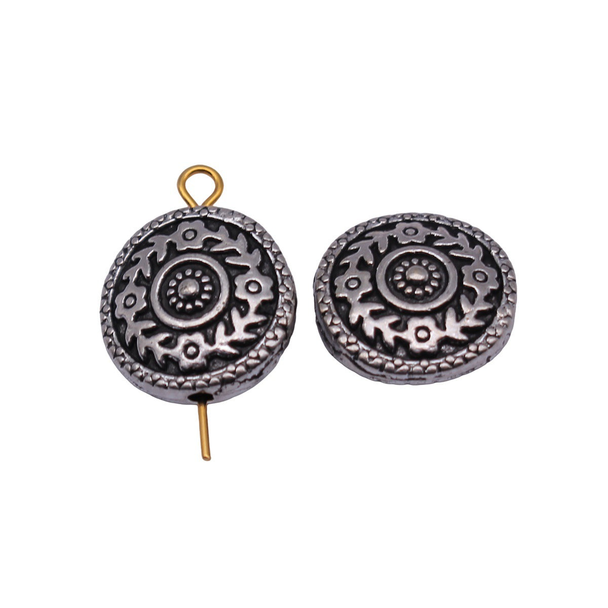 14x14x6.2mm 3.2g Antique Silver Zinc Alloy Floral Pattern Round Spacer Flower Beads for Bracelet Making