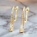 Gold Hollow Filigree CZ Line Huggie Ear Clip Earrings Pair view 2