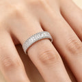 Triple-Row Pave Full Eternity Wide Band Ring Silver Tone view 3