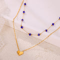 Gold Double Layer Heart Pendant Necklace Blue Crystal Beads view 4