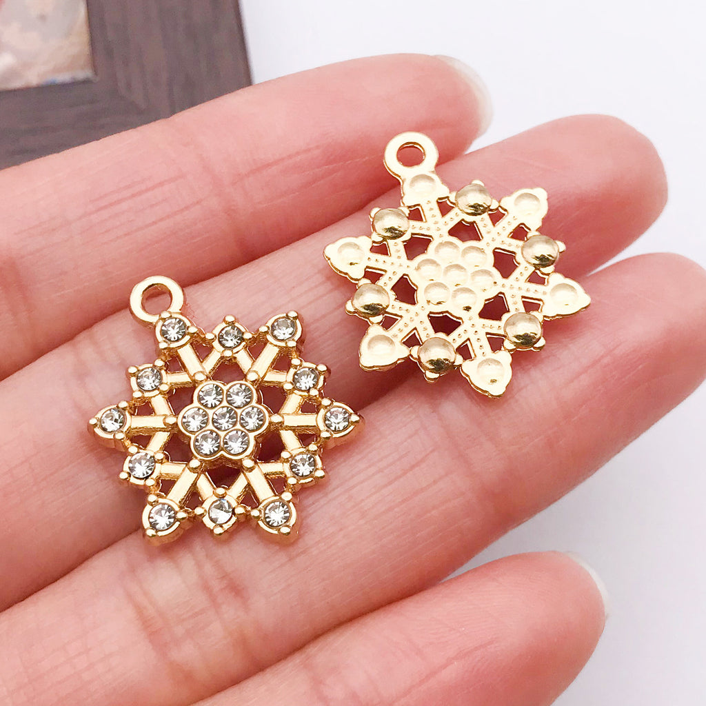 Rhinestone Zinc Alloy Hollow Snowflake Charm Pendant for DIY Bracelet Necklace Making