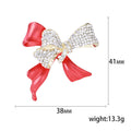 Red Ribbon Bow Brooch Gold Rhinestone Overlay Metal Pin view 5