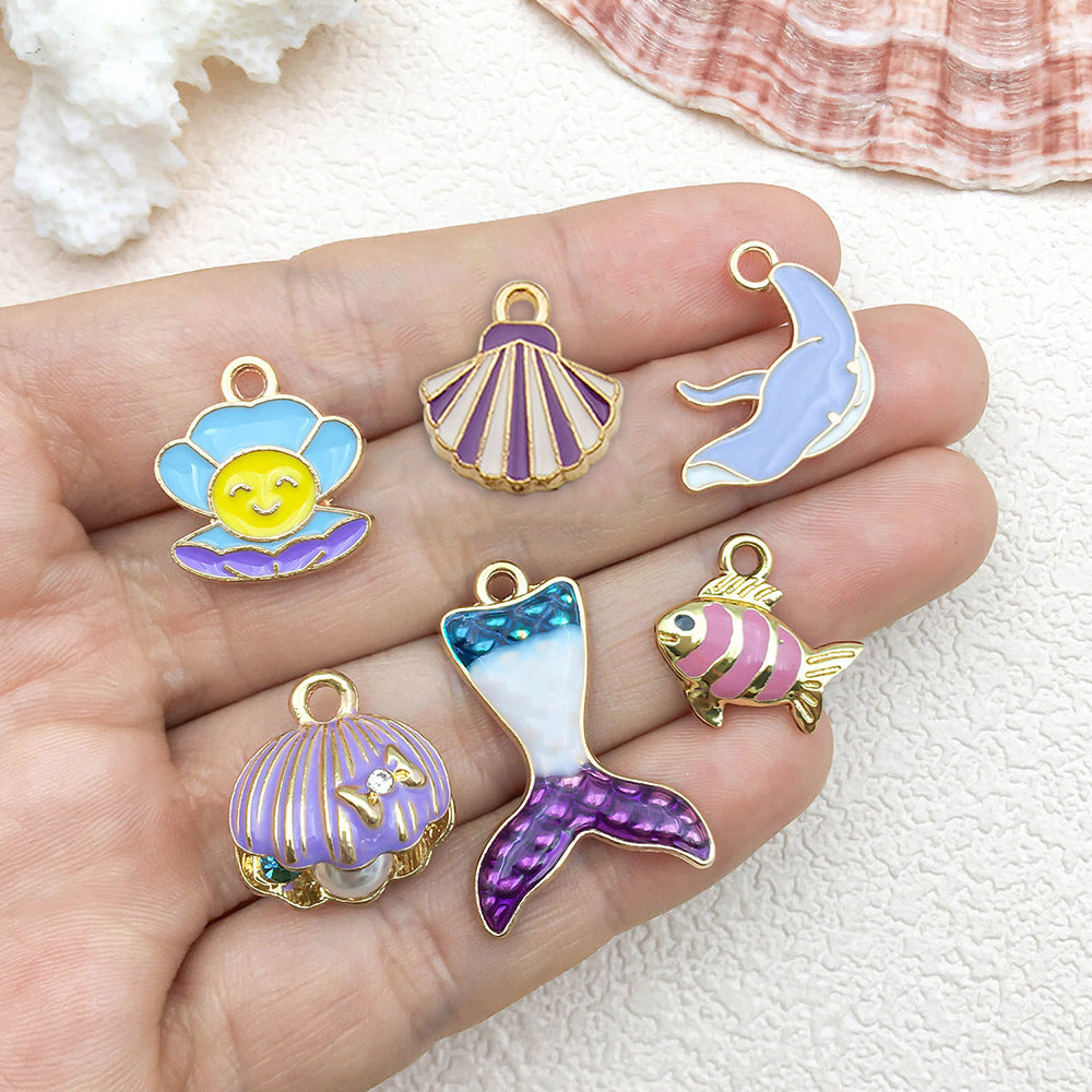 Purple Enamel Zinc Alloy Shell Conch Starfish Ocean Scallop Shell Charm Pendants for DIY Jewelry Making