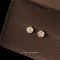 Gold Tone Mini Round Stud Earrings Cream Bow Accent view 1