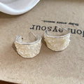 Silver Tone White Textured Shell Hoop Earrings Fashion Jewelry view 6