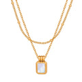 Gold Double Layer Rectangular Shell Pendant Chain Necklace view 5