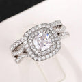Square Halo Crossed Band Ring Set in Silver Tone With Clear Crystal Accents view 4