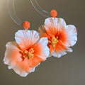 White And Orange Fabric Flower Statement Stud Earrings view 7