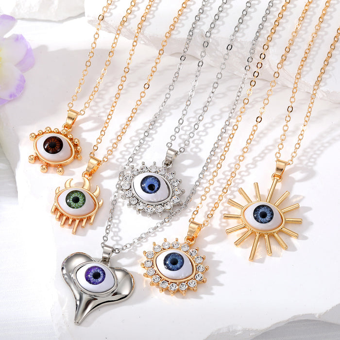 Gold and Silver Tone Geometric Evil Eye Pendant Necklaces