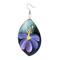 Silver Tone Blue and Purple Painted Flower Teardrop Hook Earrings view 5