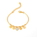 Gold Bead Heart Charm Bangle Bracelet Rhinestone Center view 5