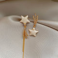 Gold Tone Asymmetric Star Earrings with Long Chain Tassels view 2
