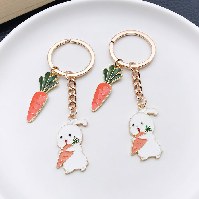 Two-Style White Easter Bunny and Carrot Charm Keychain Collection